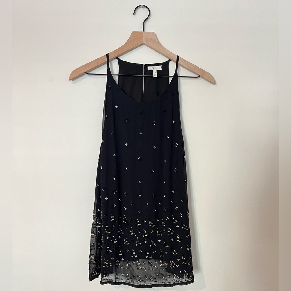 Joie Silk Caviar Gold Beaded High Neck Sleeveless Blouse Black Size Medium